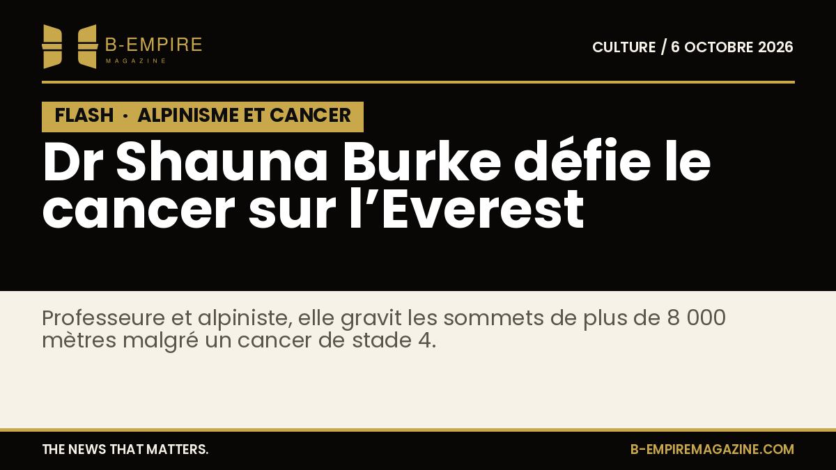Photo de Dr Shauna Burke en tenue d’alpinisme sur un sommet enneigé, regardant l’horizon.