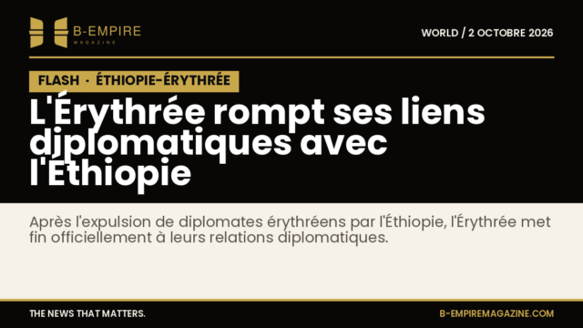 Carte stylisée avec les drapeaux de l'Éthiopie et de l'Érythrée symbolisant la rupture diplomatique entre les deux pays.