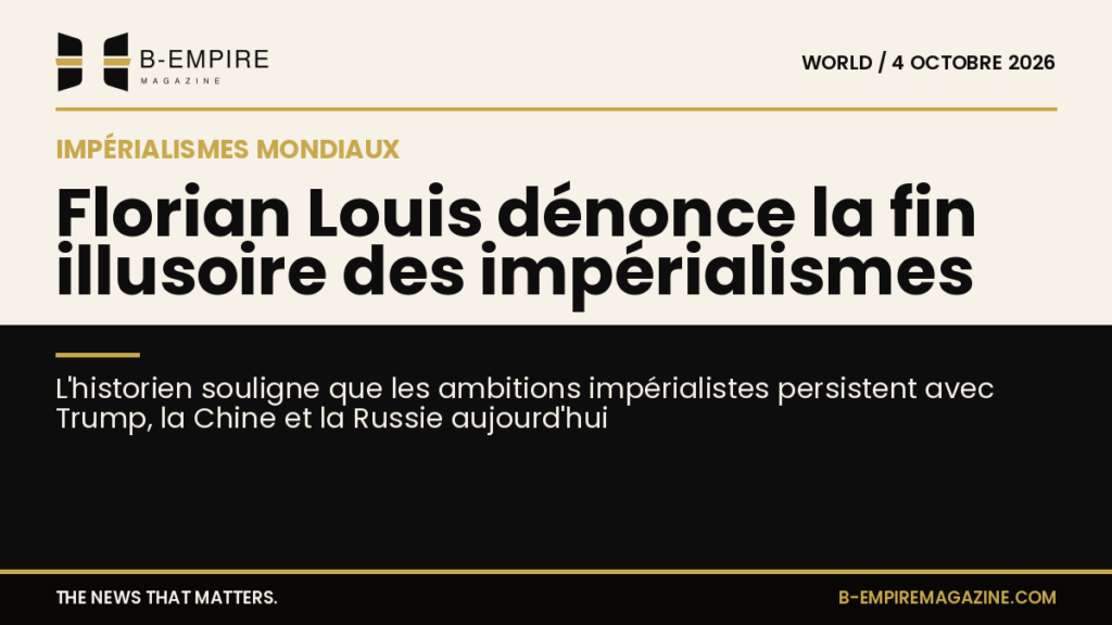 Portrait de Florian Louis avec un arrière-plan divisé en blanc et noir avec un titre à cheval sur les deux zones.