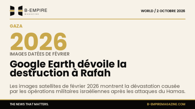 Image satellite montrant la zone de Rafah à Gaza avec des quartiers détruits visibles