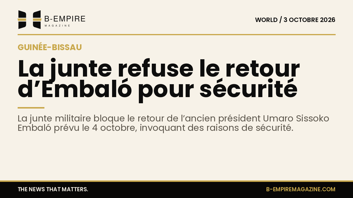 Visuel avec fond papier, titre noir sur papier, sur le thème Guinée-Bissau et politique, style sobre
