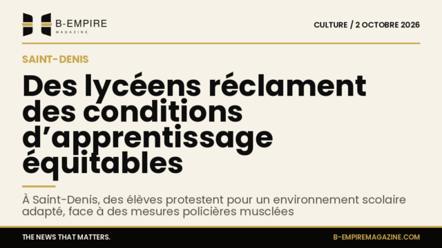 Des lycéens manifestent devant un lycée à Saint-Denis avec une présence policière visible en arrière-plan.