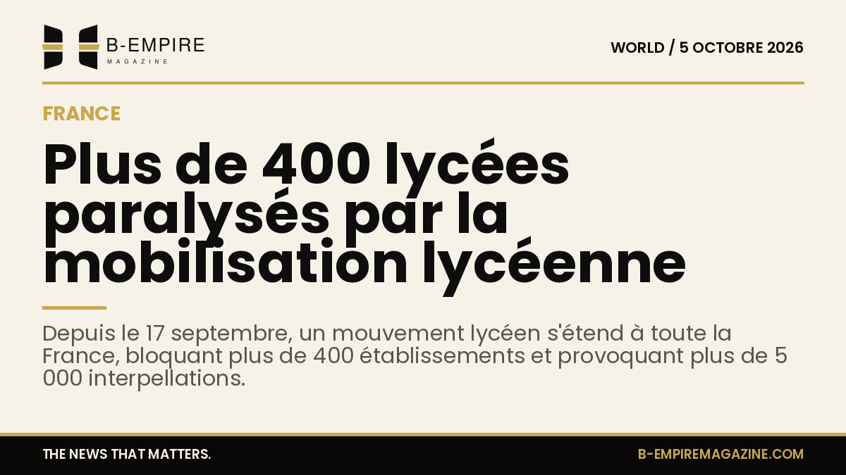 Carte stylisée de France avec des icônes représentant des lycées bloqués et chiffres clés