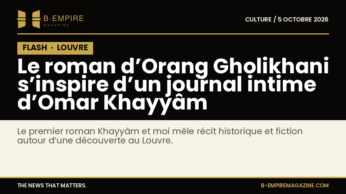 Visuel avec le titre du roman Khayyâm et moi sur fond noir avec une bande FLASH en haut à gauche