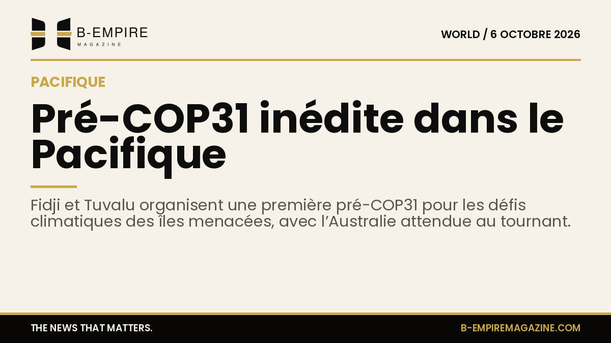 Carte du Pacifique avec Fidji, Tuvalu et Australie en surbrillance pour la pré-COP31