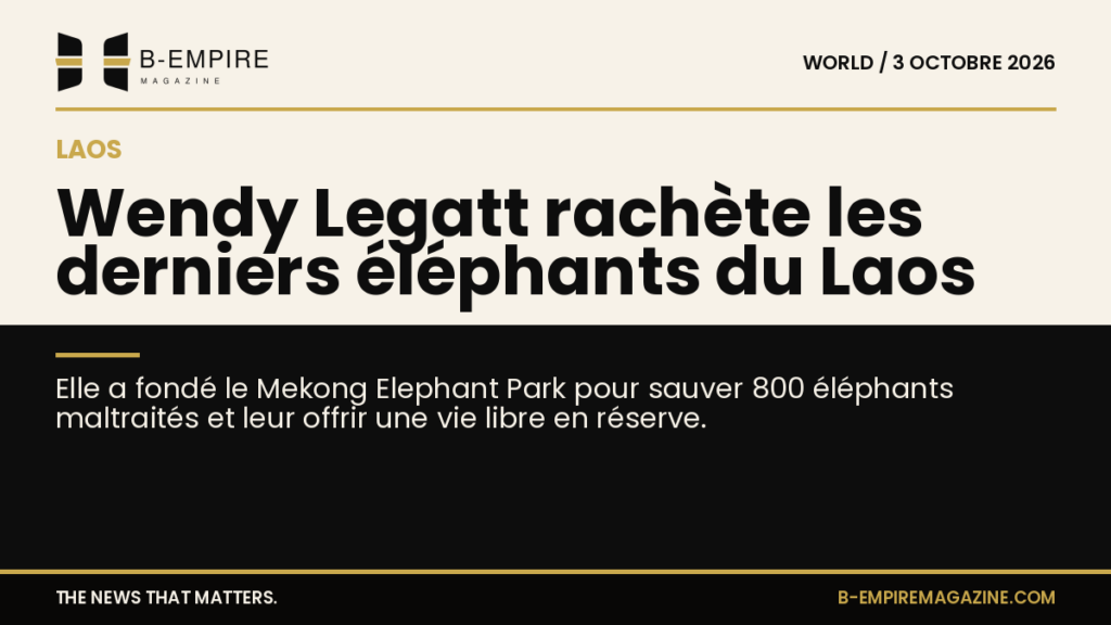 Vue divisée montrant une réserve naturelle et un éléphant dans une forêt au Laos, symbolisant la protection des éléphants par Wendy Legatt.